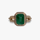 14k Rose Gold Emerald Cut Emerald Diamond Halo Ring