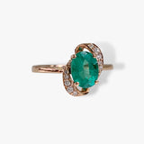 14k Rose Gold Oval Cut Emerald and Diamond Ring Side View