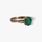 14k Rose Gold Oval Cut Emerald and Diamond Twisted Shank Ring Side View