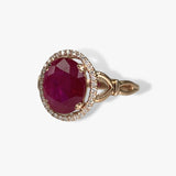 14k Rose Gold Oval Cut Ruby Diamond Halo Ring Side View