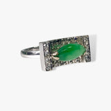 14k White Gold Marquise Cut Green Jade and Diamond Vintage Ring Side View