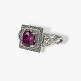 14k White Gold Oval-Shaped Ruby Diamond Double Halo Ring Side View