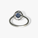 14k White Gold Oval Cut Blue Sapphire Diamond Halo Ring Back View