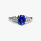 14k White Gold Oval Cut Blue Sapphire and Diamond Ring