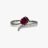 14k White Gold Oval Cut Ruby Diamond Pavé Bypass Ring