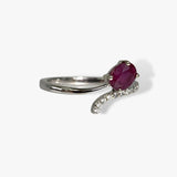 14k White Gold Oval Cut Ruby Diamond Pavé Bypass Ring Side View