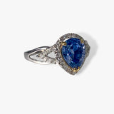 14k White Gold Pear-Shaped Blue Sapphire Diamond Ring Side View