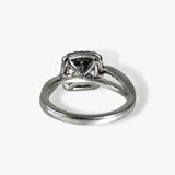 14k White Gold Round Cut Blue Sapphire Double Halo Split Shank Ring Back View