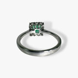 14k White Gold Square Cut Emerald Diamond Halo Ring Back View