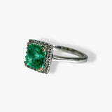 14k White Gold Square Cut Emerald Diamond Halo Ring Side View