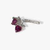 14k White Gold Trilliant Cut Ruby Diamond Accent Toi Et Moi Ring Side View