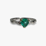 14k White Gold Trillion Cut Emerald Diamond Pavé Twisted Shank Ring