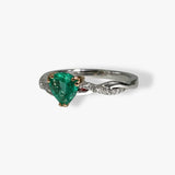 14k White Gold Trillion Cut Emerald Diamond Pavé Twisted Shank Ring Side View