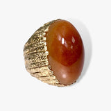 14k Yellow Gold Cabochon Cut Brown Jade High Dome Vintage Cocktail Ring Side View