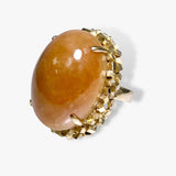14k Yellow Gold Cabochon Cut Brown Jade Vintage Cocktail Ring Side View