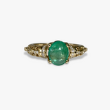 14k Yellow Gold Cabochon Cut Emerald and Diamond Ring