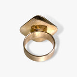14k Yellow Gold Cabochon Cut Honey Jade and Ruby Vintage Ring Back View