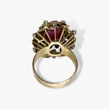14k Yellow Gold Cabochon Cut Ruby Diamond Vintage Ring Back View
