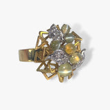 14k Yellow Gold Cat's Eye and Diamond Vintage Cocktail Ring Side View