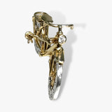 14k Yellow Gold Diamond Bicycle Vintage Brooch Front View