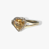 14k Yellow Gold Heart-Shaped Yellow Sapphire Diamond Halo Ring Side View