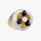14k Yellow Gold Jade and Jadeite Vintage Cocktail Ring Side View
