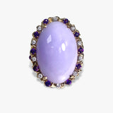 14k Yellow Gold Lavender Jade, Amethyst and Diamond Vintage Cocktail Ring