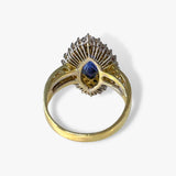14k Yellow Gold Marquise Blue Sapphire Double Diamond Halo Vintage Ring Back View