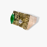 14k Yellow Gold Marquise Cut Green Jadeite and Diamond Vintage Ring Side View