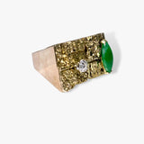 14k Yellow Gold Marquise Cut Green Jadeite and Diamond Vintage Ring Side View