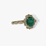 14k Yellow Gold Oval Cut Emerald and Diamond Ring Side View
