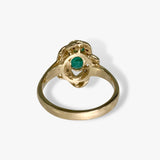 14k Yellow Gold Oval Cut Emerald and Diamond Vintage Ring Back View