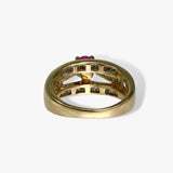 14k Yellow Gold Oval Cut Ruby and Diamond Wide Band Vintage Ring Back View