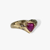 14k Yellow Gold Trillion Cut Ruby and Diamond Vintage Signet Ring Side View