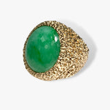 14k Yellow Textured Gold Cabochon Cut Jade Vintage Cocktail Ring Side View
