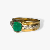 14k Yellow and White Gold Emerald and Diamond Vintage Signet Ring Side View