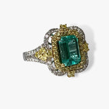 18k White Gold Emerald Cut Emerald and Diamond Ring Side View