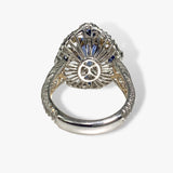 18k White Gold Oval Cut Blue and Yellow Sapphire Diamond Ring Back View