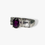 18k White Gold Oval Cut Ruby Diamond Vintage Ring Side View