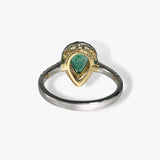 18k White Gold Pear-Shaped Emerald Diamond Halo Ring Back View