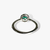 18k White Gold Round Cut Emerald Diamond Halo Ring Back View