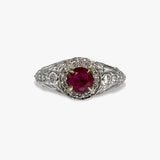 18k White Gold Round Cut Ruby and Diamond Ring