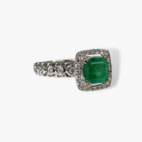 18k White Gold Square-Shaped Emerald and Diamond Ring Side View