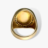 18k Yellow Gold Cabochon Cut Green Jade and Diamond Vintage Signet Ring Back View