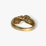 18k Yellow Gold Oval Cut Blue Sapphire and Diamond Vintage Ring Back View
