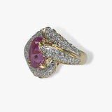 18k Yellow Gold Oval Cut Pink Sapphire Diamond Pavé Vintage Ring Side View
