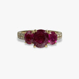 18k Yellow Gold Oval Cut Ruby Diamond Pavé Three-Stone Ring