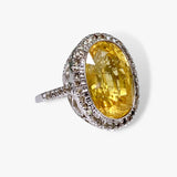 18k Yellow Gold Oval Cut Yellow Sapphire Diamond Halo Cocktail Ring Side View