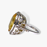 18k Yellow Gold Oval Cut Yellow Sapphire Diamond Halo Cocktail Ring Side View