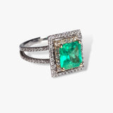 14K White Gold Emerald Diamond Double Halo Split Shank Ring Side View